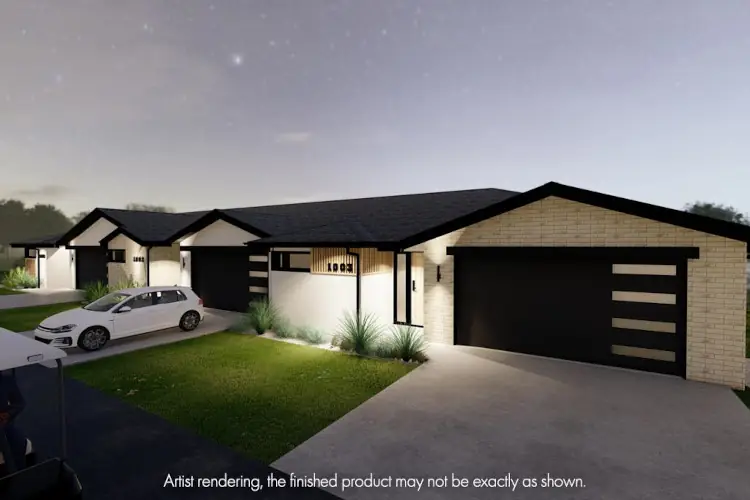 Artists rendition of the front of one unit, viewed from an angle